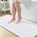 OLANLY Thick Large Bathroom Rugs 50x30, Extra Soft Absorbent Chenille Striped Bath Rugs, Rubber Backing, Machine Wash Dry, Bath Mats for Bathroom Floor, Tub and Shower, Home Decor Accessories, White