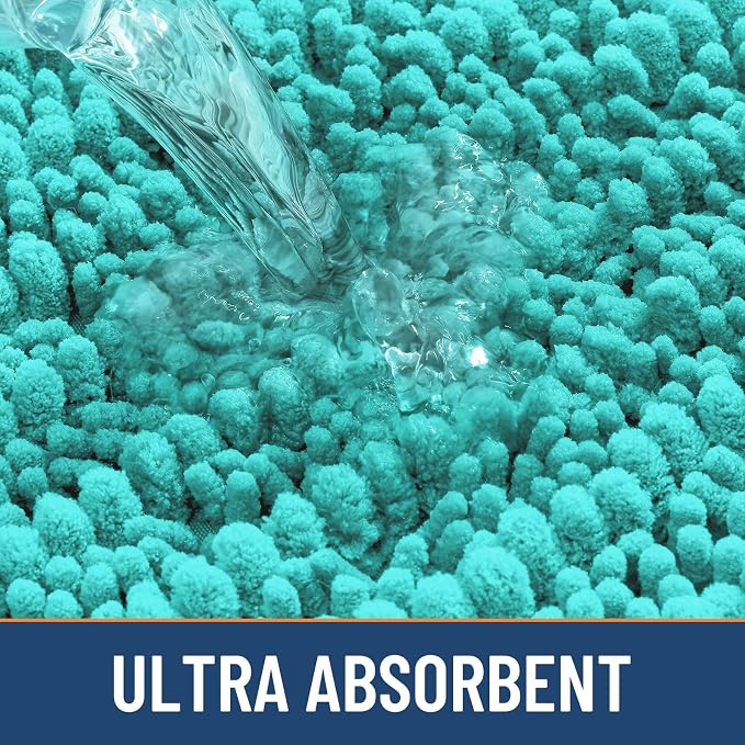 Smiry Bathroom Rugs Mat 44x24, Extra Soft Absorbent Chenille Bath Rugs, Non Slip Rubber Backing Machine Washable Quick Dry Bath Mats for Bathroom Floor, Tub, Shower, Home Decor Accessories, Turquoise