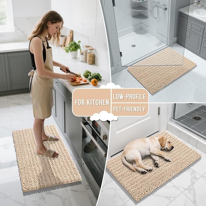 Yimobra Large Bathroom Rugs Non Slip Washable 36x24 Inch - Ultra Soft Absorbent Chenille Bath Mat, Quick Dry Shaggy Floor Carpet for Tub Shower, Light Brown Home Decor Accessories