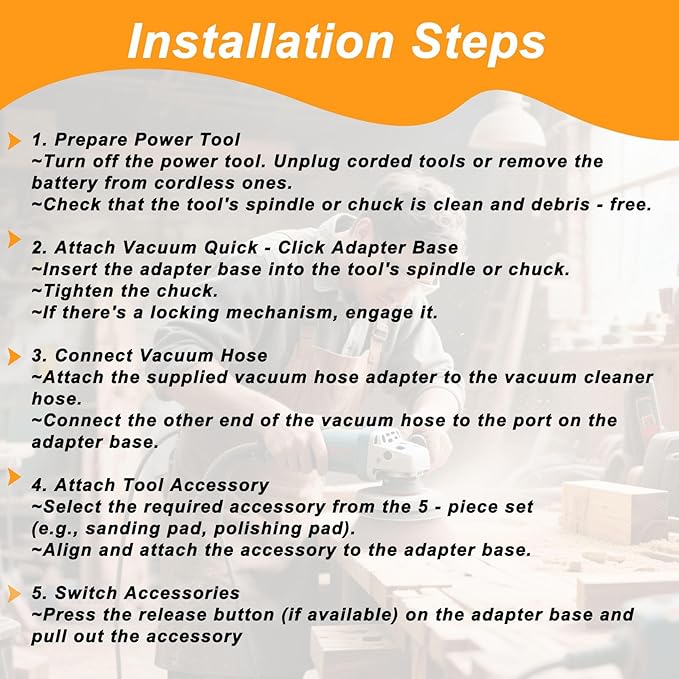 10FT Shop Vac Hose, Dust Collection Hose Kit for Home&Shop Vacuums System with 6 Adapters for Woodworking Power Tool & Sander, Compatible with festool/dewalt/bosch/ryobi/etc Most Multi-Brands