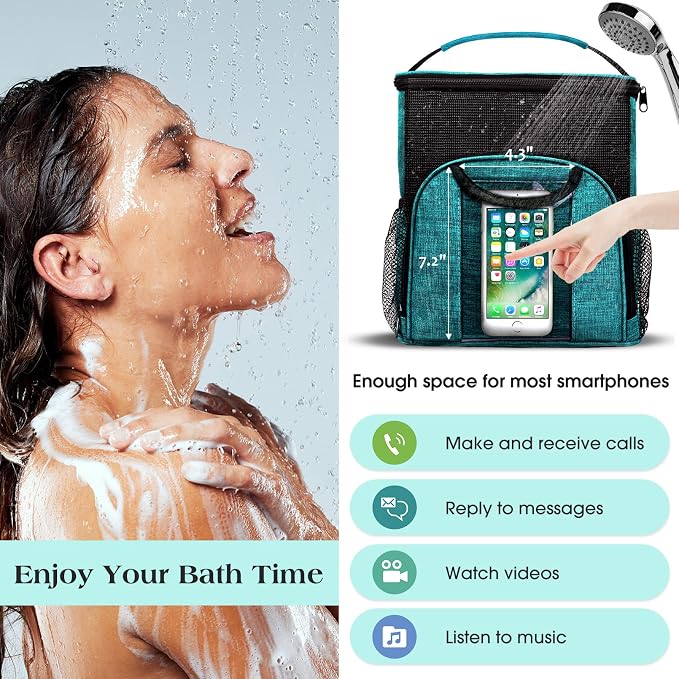 Attmu Mesh Shower Caddy Portable Dorm Tote Bag, Quick Dry Hanging Toiletry Bag, Large Capacity Shower Bag for College Dorm Room Essentials for Boys and Girls for Bath Camping (Peacock Green)