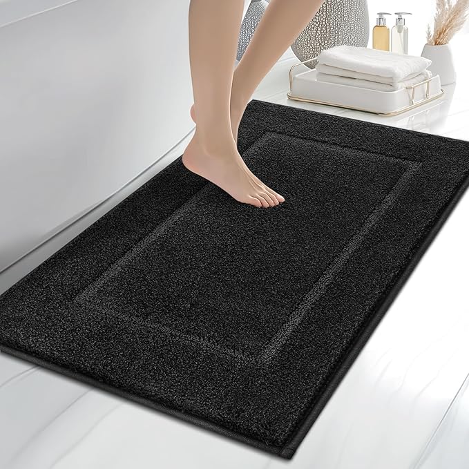 anllugs Bathroom Rugs 24" x 36", Non-Slip Extra Soft Absorbent Bath Rugs, Machine Washable Quick Dry Bath Mats for Bathroom Floor, Shower, Bathtub and Sink, Black
