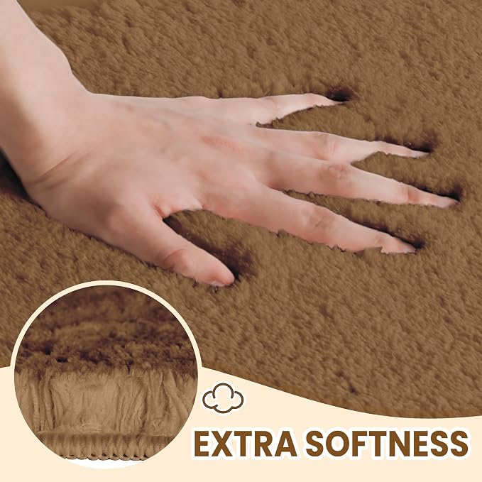 TECHMILLY Fluffy Tufting Bathroom Rug Mat 36x24, Absorbent Thick Non Slip Microfiber Mats, Quick Dry Machine Washable Bath Rug for Bathroom Floor, Bathtub and Shower, Tan