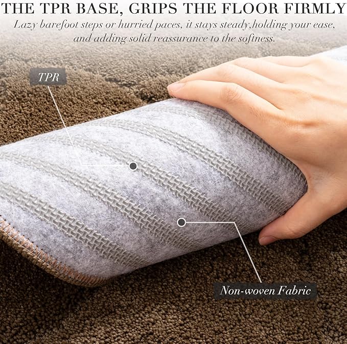 BSICPRO Large Bathroom Rugs Runner, 22x47 Inches Long Bath Mats Non Slip, Soft Absorbent and Quick Dry Microfiber Bath Rugs for Bathroom Decor, Machine Washable (Brown)