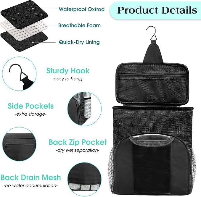 Attmu Mesh Shower Caddy Portable Dorm Tote Bag, Quick Dry Hanging Toiletry Bag, Large Capacity Shower Bag for College Dorm Room Essentials for Boys and Girls for Bath Camping (Black)