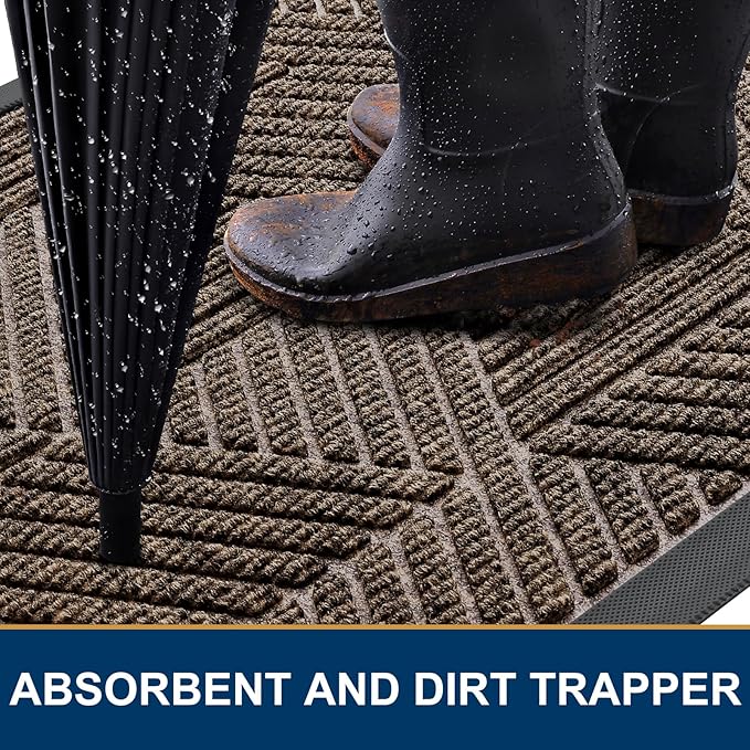 Smiry Front Door Mat Outside Entrance, Heavy Duty Sturdy Natural Rubber Doormat, Trap Dirt and Moisture, Easy Clean Low Profile Mats for Indoor Outdoor Entry, Irregular Triangle (33x21, Brown)