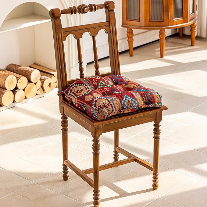 vctops Boho Chair Cushions with Ties U-Shaped Soft Comfortable Chair Pads Non Slip Seat Cushions for Indoor Dining Room and Kitchen Chairs (Pattern A,18"x18")