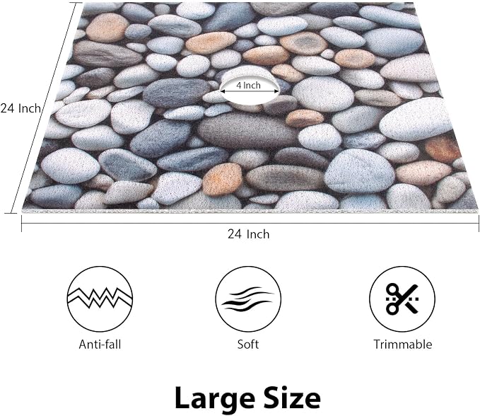 Square Shower Mat, Yonala 24 x 24 Inch Stylish Non Slip Shower Mats for Inside Shower with Central Drain Hole, Soft Trimmable PVC Loofah Anti Slip Shower Mat for Walk in Shower Stall, Quick Drying