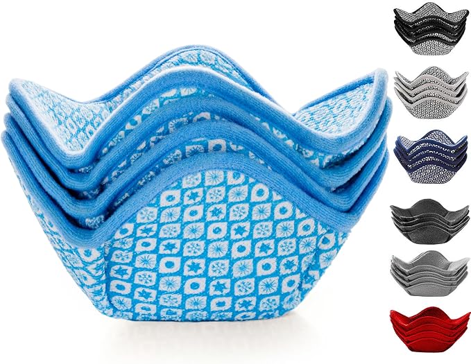Sheff Microwave Bowl Cozy Holders Set of 4 - Durable and Reliable for Hot and Cold Plates and Dishes - Ideal Household Gift (Blue and White, 7 inch)