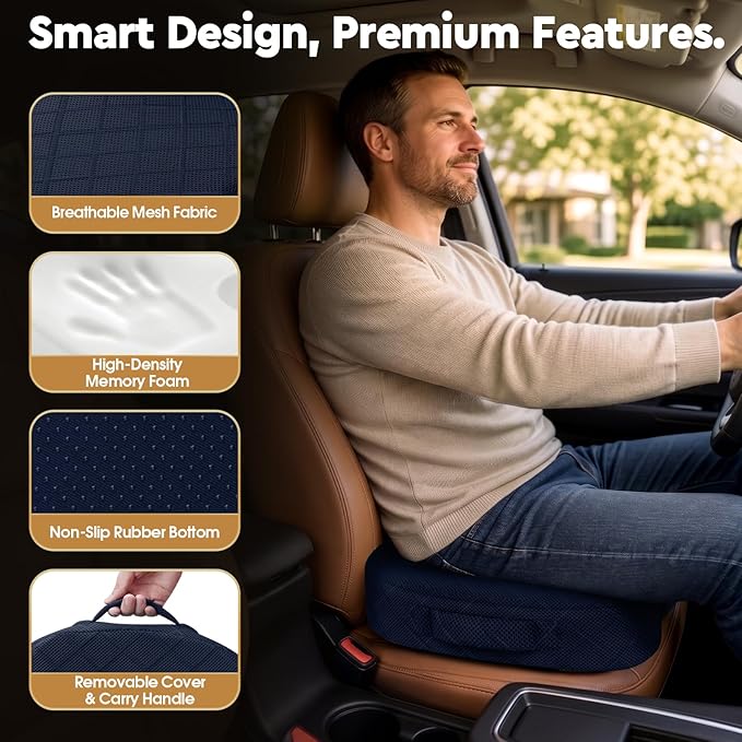 TushGuard Seat Cushion - for Office Chair, Car Seat, Airplane, Bleacher - Sciatica & Coccyx Pain Relief Desk Chair Cushion for Long Sitting Office Workers, Car Drivers(Blue, XXX-Large)