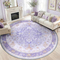 RELEANY Area Rugs Round 8ft Washable Non-Slip, Floral Vintage Distress Medallion Carpet for Living Room Bedroom Dining Room, Light Purple Brown