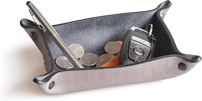 Main Street Forge Leather Valet Tray for Men – Rustic EDC Organizer for Keys, Phone & Wallet – Made in USA – Avalanche Gray