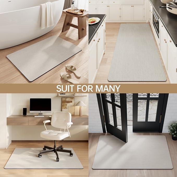 Mecko Bath Mat Rug, Ultra Thin Bathroom Rug -Rubber Non-Slip Quick Dry Absorbent Bath Mat Fit Under Door, Faux Suede Surface Bathroom Floor Mats for Bath, Shower, or Sink (Light Grey,24"x48")