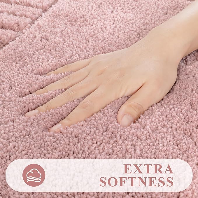 Pauwer Bathroom Rugs Sets 3 Piece Bathroom Shower Rugs with U-Shaped Contour Toilet Mat Absorbent Microfiber Plush Bath Mats Non Slip Bath Rug Machine Washable Shaggy Bath Mat Set, Dusty Pink
