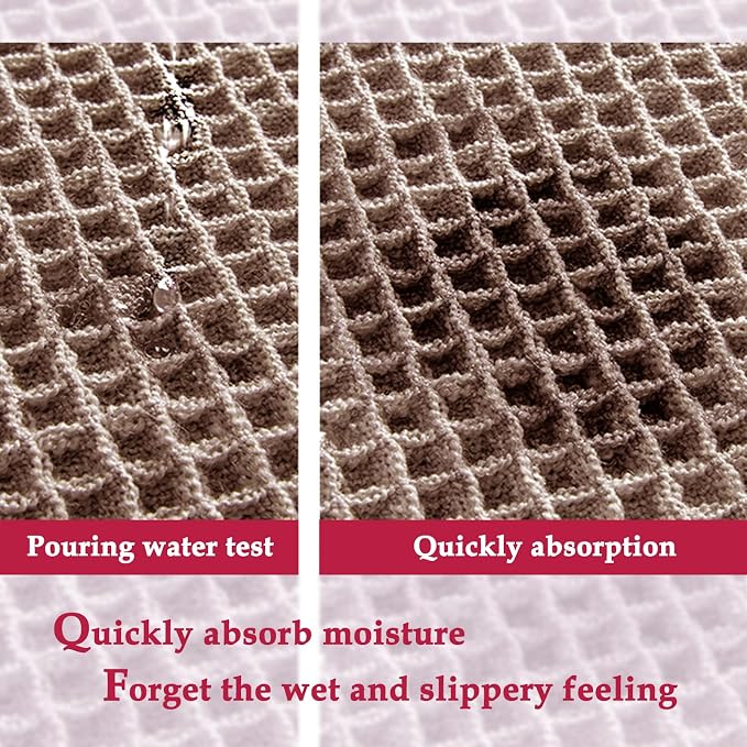ZALL Tan Waffle Bath Mat,Super Absorbent Non Slip Long Bathroom Runner Rug,Brown 24X60inch,Machine Washable Ultra Soft Floor Mats