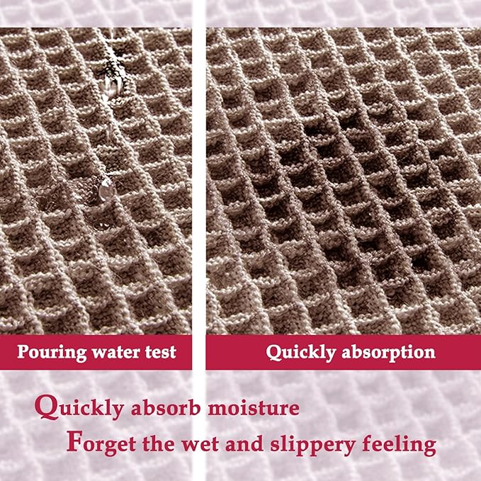 ZALL Tan Waffle Bath Mat,Super Absorbent Non Slip Bathroom Rug,Brown 17x24inch,Machine Washable Ultra Soft Floor Mats