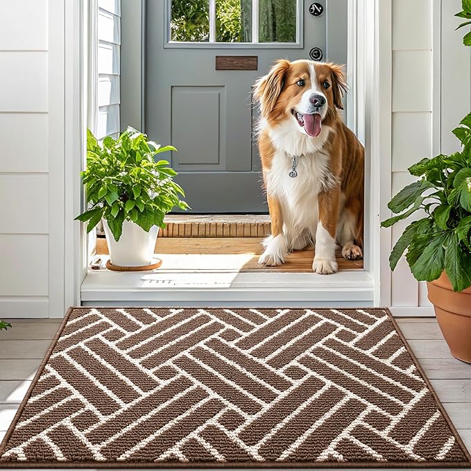 OLANLY Indoor Door Mat, 48x32 Inch, Dirt Resistant and Absorbent, Non-Slip Rubber Backing Floor Mats, Easy Clean Low-Profile Doormat for Entryway, Front Door, and Inside Entrance, Coffee