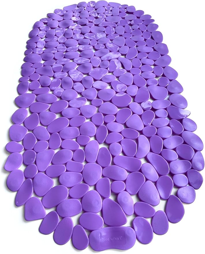 “Pebbles” Non-Slip Bathtub & Shower Mat 27”x14” Oval - Non-Toxic - Safe, Clean, Machine-Washable, Superior Grip & Drainage, Vinyl, for Smooth Floors ONLY, Opaque Purple