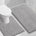 Smiry Bathroom Rugs Set 2 Piece, Soft Absorbent Chenille Bath Mat and U-Shaped Toilet Rug Set, Non Slip Shaggy Bath Carpet for Tub, Shower and Floor (30x20+24x20, Light Grey)