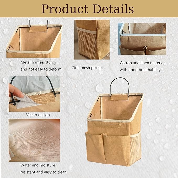 2pcs Wall Hanging Storage Bag,Wall Hanging Organizer Bags with Pockets, Wall Organizer Storage for Dormitory Bathroom Bedroom Kitchen(Dark khaki)