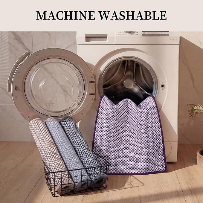 YIHOUSE Thin Bath Mat Purple Bathroom Rugs Sets 3 Pieces, Non Slip Absorbent Bath Mats Quick Dry, Woven Braided Rugs Washable,Tapetes para Baño for Bathroom,Bathtub(17.5"x24"U+17"x24"+17"x47")