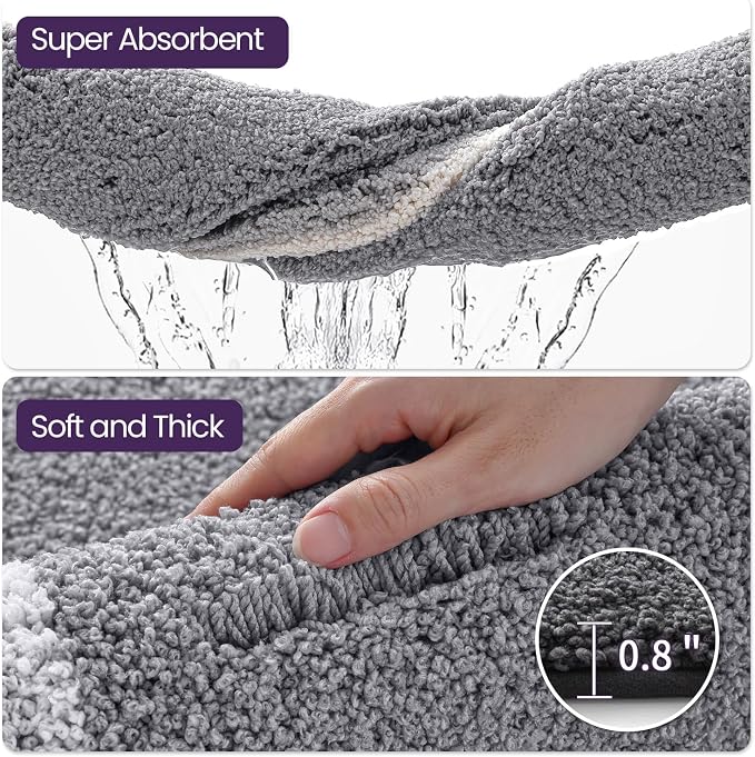 DEXI Bathroom Rugs 24x16, Absorbent Extra Soft Plush Microfiber Bath Mat for Bathroom, Non Slip Washable Bathmat Quick Dry for Shower Floor, Sink, Tub, Laundry Room, Light Grey
