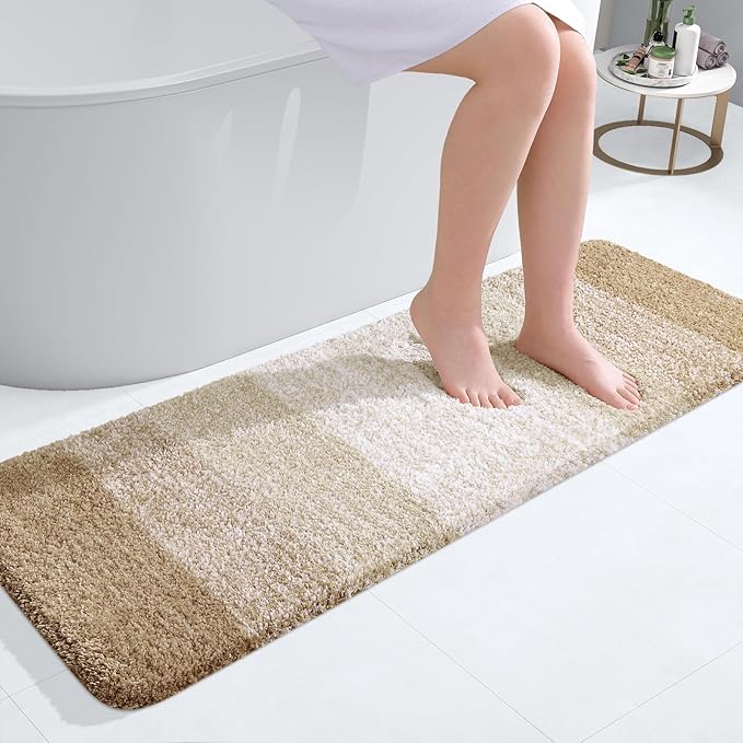OLANLY Bathroom Runner Rugs Mat 47x17, Extra Soft Absorbent Microfiber Bath Rugs, Rubber Backing, Quick Dry, Washable Long Bath Mats for Bathroom Floor, Tub and Shower, Home Decor Accessories, Tan