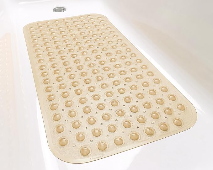 Large Non-Slip Bathtub & Shower Mat 31"x16" (Smooth/Non-Textured Tubs Only) Safe, Clean, Machine-Washable, Superior Grip&Drainage, Vinyl, Transparent Light Brown,Medium