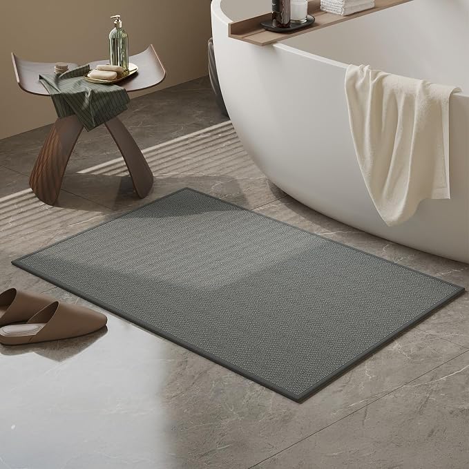 Mecko Bath Mat, Ultra Absorbent Quick Dry Bathroom Floor Mats-Upgraded Thin Cozy Cloth Bathroom Mat Fit Under Door, Rubber Non-Slip Bathroom Rug for Bathtub, Sink, Shower Room(Grey,20"x32")