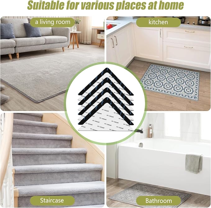 20 Pcs Rug Tape, Non Slip Carpet Tape for Hardwood Floors, Double-Sided Adhesive Rug Stickers Keep Corners Flat, No Residue/BPA-Free