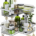HapiRm Corner Shower Caddy Organizer - Shower Organizer Corner with Shampoo Holder and 11 Hooks, Rustproof Bathroom Shelf for 90° Right Angle - Silver