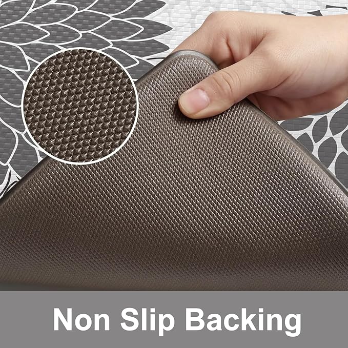 KIMODE Kitchen Mats Cushioned Anti Fatigue, Farmhouse Dahlia Rugs for Kitchen Rug Runner Stain Resistant, Ergonomic Standing Kitchen Floor Mat, Non Slip Waterproof Kitchen Sink Rug, 20" x 71", Pink
