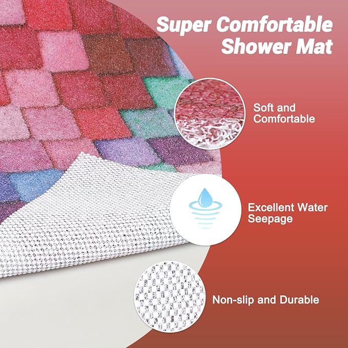 Bathtub Mat Shower Mat Non-Slip: 16x 39 Inch Soft Comfort Bath Mat with Drainage Holes, PVC Loofah Massage Bathmat for Shower, Tub, Bathroom, Wet Areas, Quick Drying