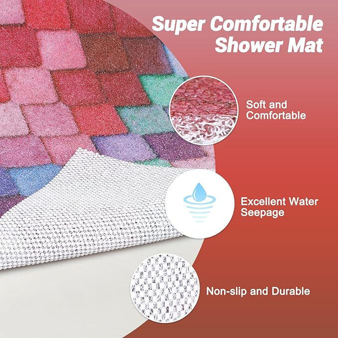 Non Slip Shower Mat, 36x36 Inch Large Soft and Comfortable Bath Mat, PVC Loofah Massage Shower stall Mat, Anti Slip Mat for Shower, Tub, Floor, Bathroom, Kitchen, Hotel, Quick Drying