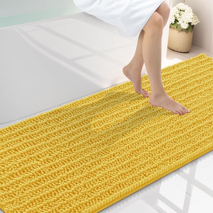 Smiry Bathroom Rugs Mat 70x24, Extra Soft Absorbent Chenille Bath Rugs, Non Slip Rubber Backing Machine Washable Quick Dry Bath Mats for Bathroom Floor, Tub, Shower, Home Decor Accessories, Yellow