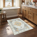 RELEANY Area Rugs Small 2'6"x4' Washable Non-Slip, Floral Vintage Distress Medallion Carpet for Kitchen Entryway Bathroom, Beige Carbon Grey Orange