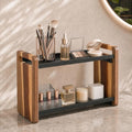 Narrow Solid Wood Bathroom Counter Organizer, Space-Saving Bathroom Storage Rack for Vanity, Multi-Purpose Kitchen Spice Rack & Bedroom Makeup Organizer(Acacia, 2 Tier)