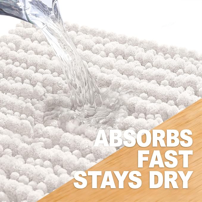 OLANLY Bathroom Rug Mat 70x46, Thick Soft and Absorbent Chenille Bath Mat, Non-Slip Rubber Backing, Machine Washable Quick Dry Bath Rugs for Tub Shower Floor, Home Decor Accessories, Ivory