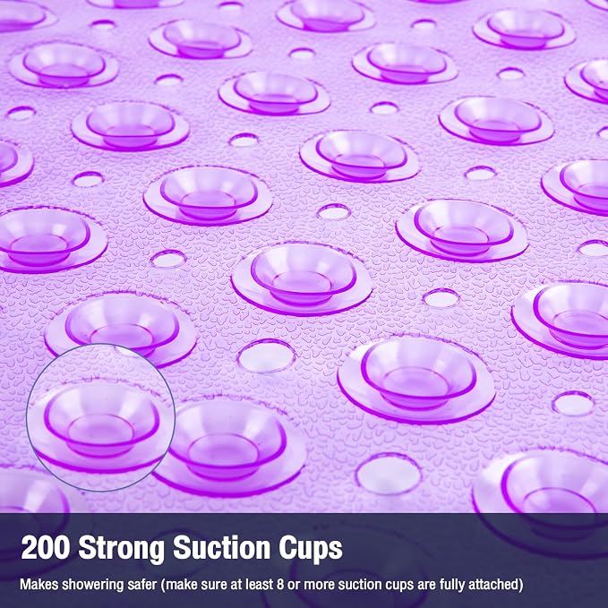 Extra Long Bathtub Mat Non Slip, Clear Purple Soft Bath Mat for Tub 40 x 16 Inch Full Size, Bath Tub Shower Mats for Bathroom Floor, Big Suction Cups and Drain Holes, Easy Washable, BPA Free
