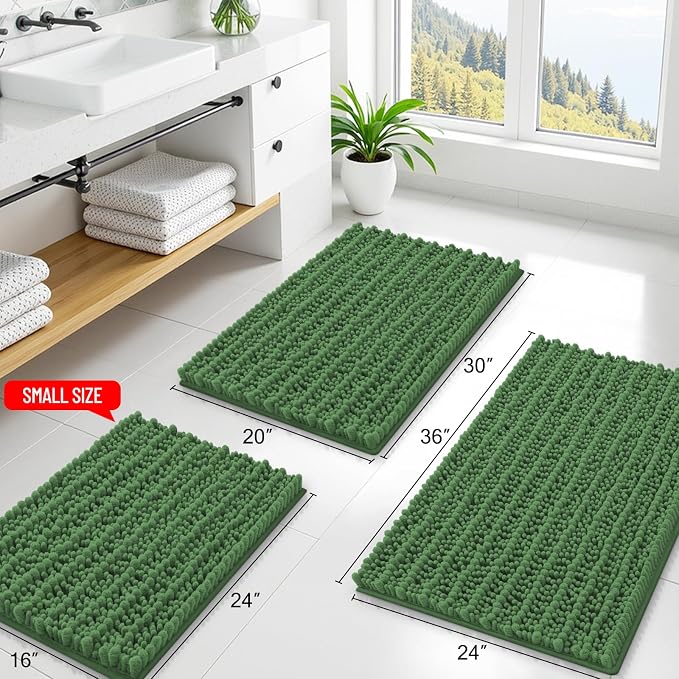 Smiry Bathroom Rugs Mat 24x16, Extra Soft Absorbent Chenille Bath Rugs, Non Slip Rubber Backing Machine Washable Quick Dry Bath Mats for Bathroom Floor, Tub, Shower, Home Accessories, Olive Green