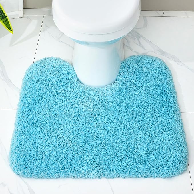 Disolla Toilet Mat 22x24 Sky Blue - Non Slip Fluffy U-Shaped Contour Rug, Ultra-Soft Plush Toilet Floor Mat, Absorbent & Machine Washable