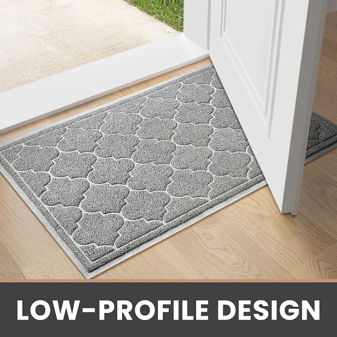 LuxStep Door Mat Large Indoor Outdoor Doormat, Non-Slip Low-Profile Design Front Door Welcome Mat for Entryway,Patio,Garage,High Traffic Areas,(Light Grey, 17"x30")