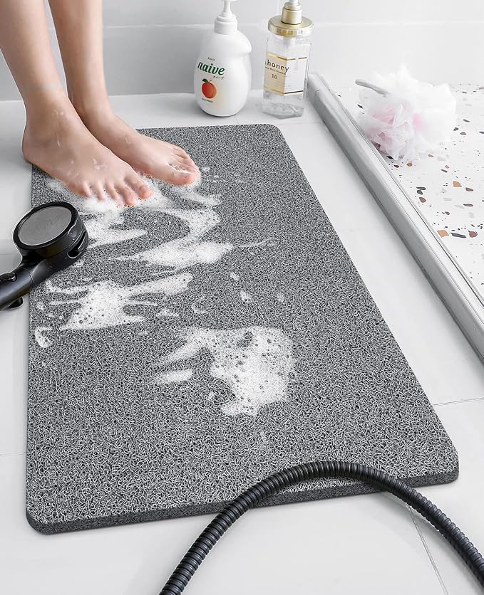 OTHWAY Shower Mat Non Slip Without Suction Cups, Quick Drying Bathtub Mat Non Slip for Shower Bathroom, PVC Loofah Shower Mat for Wet Areas (Grey)