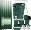 XLHOMO Dark Green Bathroom Accessories Set with Wicker Trash Can Shower Curtain and Rugs,Bathroom Sets Small Waste Basket Bathroom Trash Can for Bedroom Bathroom