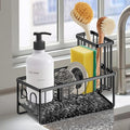 Sinnsally Kitchen Sponge Holder,Sink Caddy Organizer with Brush Holder,Stainless Steel Sink Box Dish Scrubber Holder with Self Drain Tray,Soap Dispenser Kitchen Storage Accessories(1 Tier-Black)