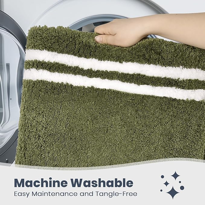 PURRUGS Bathroom Rug Non-Slip Machine Washable 20" x 30", Super Absorbent and Quick Dry Shaggy Microfiber Bath Mat, Extra Soft and Plush Bath Rug for Bathtub, Shower, and Sink, Olive Green