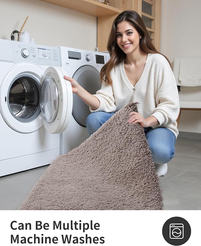 ILANGO Camel Bathroom Rugs 48" × 24" Non Slip & Super Absorbent Extra Thick Soft, Washable Bath Mat for Floor, Microfiber Plush Shaggy Bath Rug with Tub for Bathtub Shower Room Sink