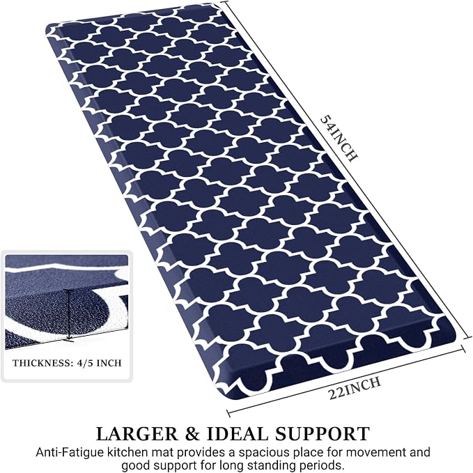WISELIFE Anti Fatigue Floor Mat - 4/5 Inch Thick Kitchen Mat Non Slip Waterproof Heavy Duty Ergonomic Comfort Mat Durable for Home, Office, Sink, Laundry,(22" x 54", Blue)