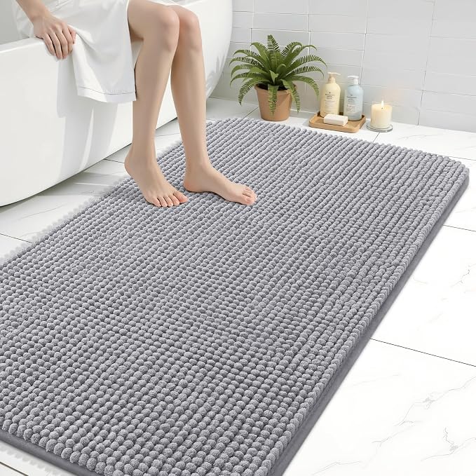 Arotive Bathroom Rugs 47" x 32", Ultra Soft Absorbent Chenille Bath Rugs, Non-Slip Rubber Backing, Machine Washable Bath Mats for Bathroom Floor, Tub and Shower, Home Decor Accessories, Grey