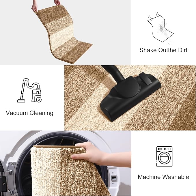 Smiry Dog Door Mat for Muddy Paws, Absorbs Moisture and Dirt, Low-Profile Entryway Mat with Non-Slip Backing, Entry Indoor Outdoor Doormat for Inside Floor (71x47 Inches, Camel, Striped)